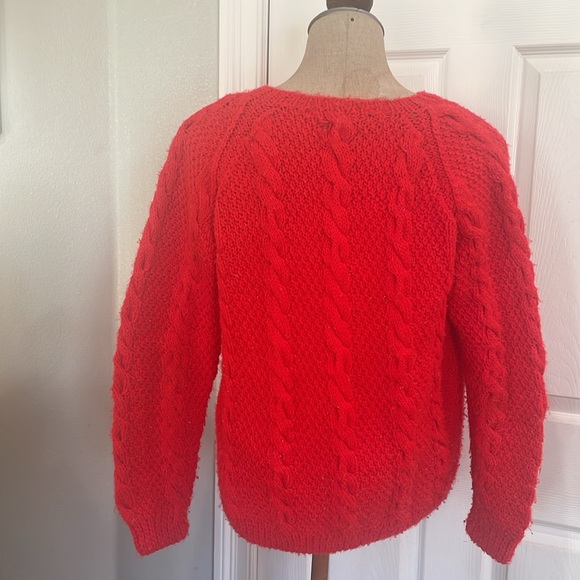 Handmade chunky cable knit red cardigan sweater handcrafted women’s size M men S - Picture 3 of 6